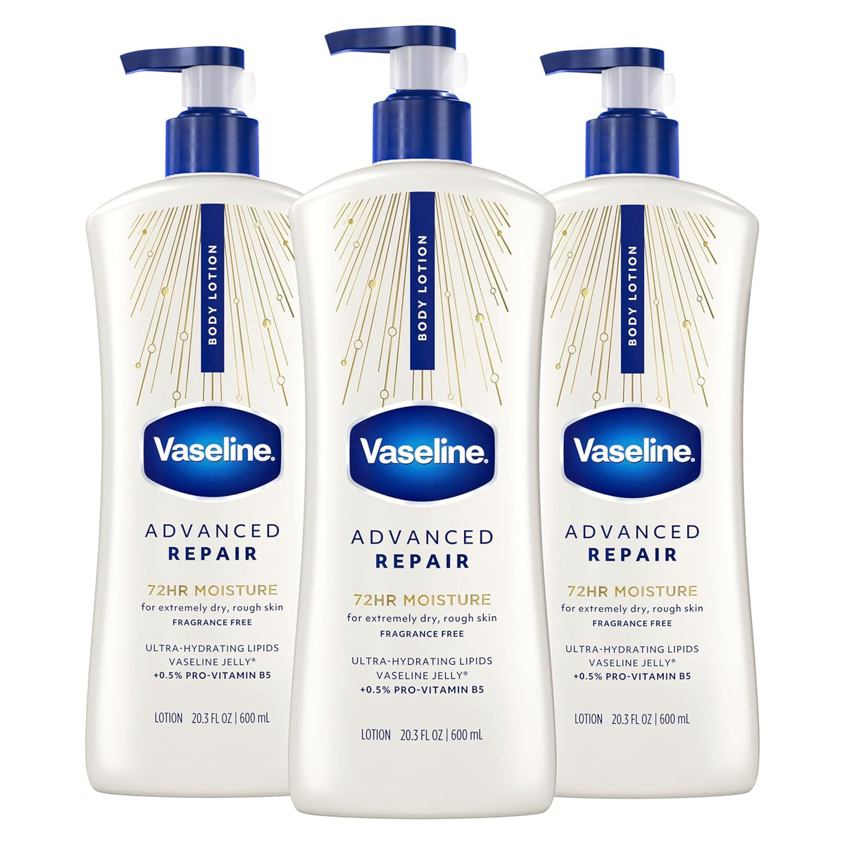 Vaseline Intensive Care Unscented Advanced Repair Body Lotion - Ultra-Hydrating with Lipids for Extremely Dry Skin, 20.3 oz, Pack of 3