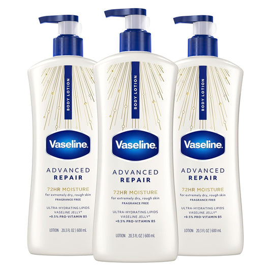 Vaseline Intensive Care Unscented Advanced Repair Body Lotion - Ultra-Hydrating with Lipids for Extremely Dry Skin, 20.3 oz, Pack of 3
