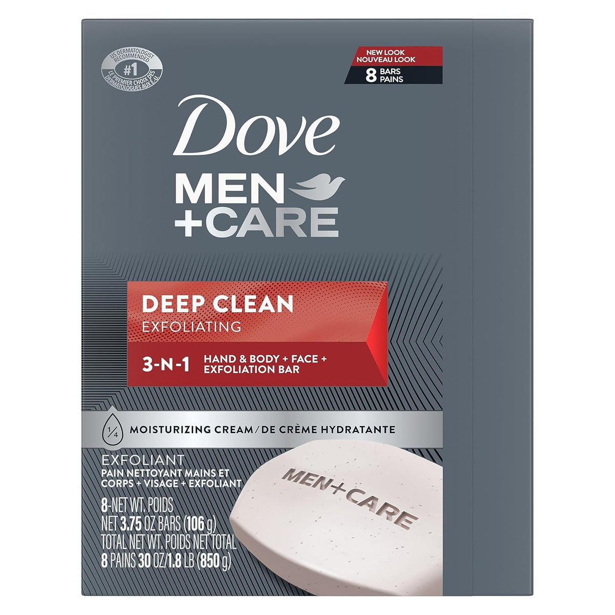Dove Men+Care Men's Bar Soap Deep Clean 8 Bars More Moisturizing Than Bar Soap Effectively Washes Away Bacteria, Nourishes Your Skin 3.75 oz