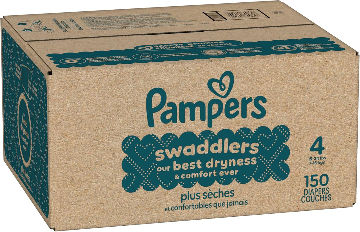 Pampers Swaddlers Diapers, Size 4 (15-34 lbs), 150 Count, Absorbent, Keeps Baby Dry and Comfortable, Skin Safe Disposable Baby Diaper (Packaging May Vary)