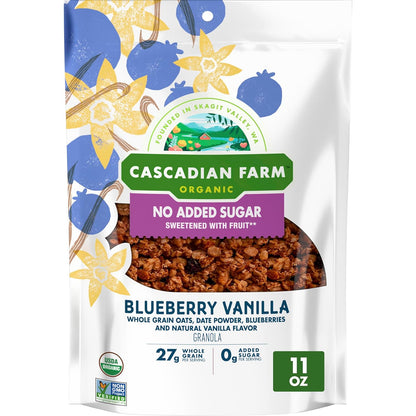 Cascadian Farm Organic Granola, No Added Sugar, Blueberry Vanilla Cereal, Resealable Pouch, 11 oz