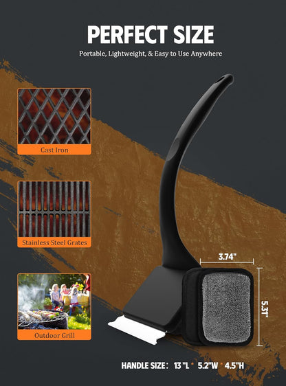 MEKER Grill Brush Bristle Free, Grill Cleaner Brush with 5 BBQ Replacement Head for Cast Iron, Stainless Steel Grates, Safe Grill Scraper Outdoor BBQ Grill, Black