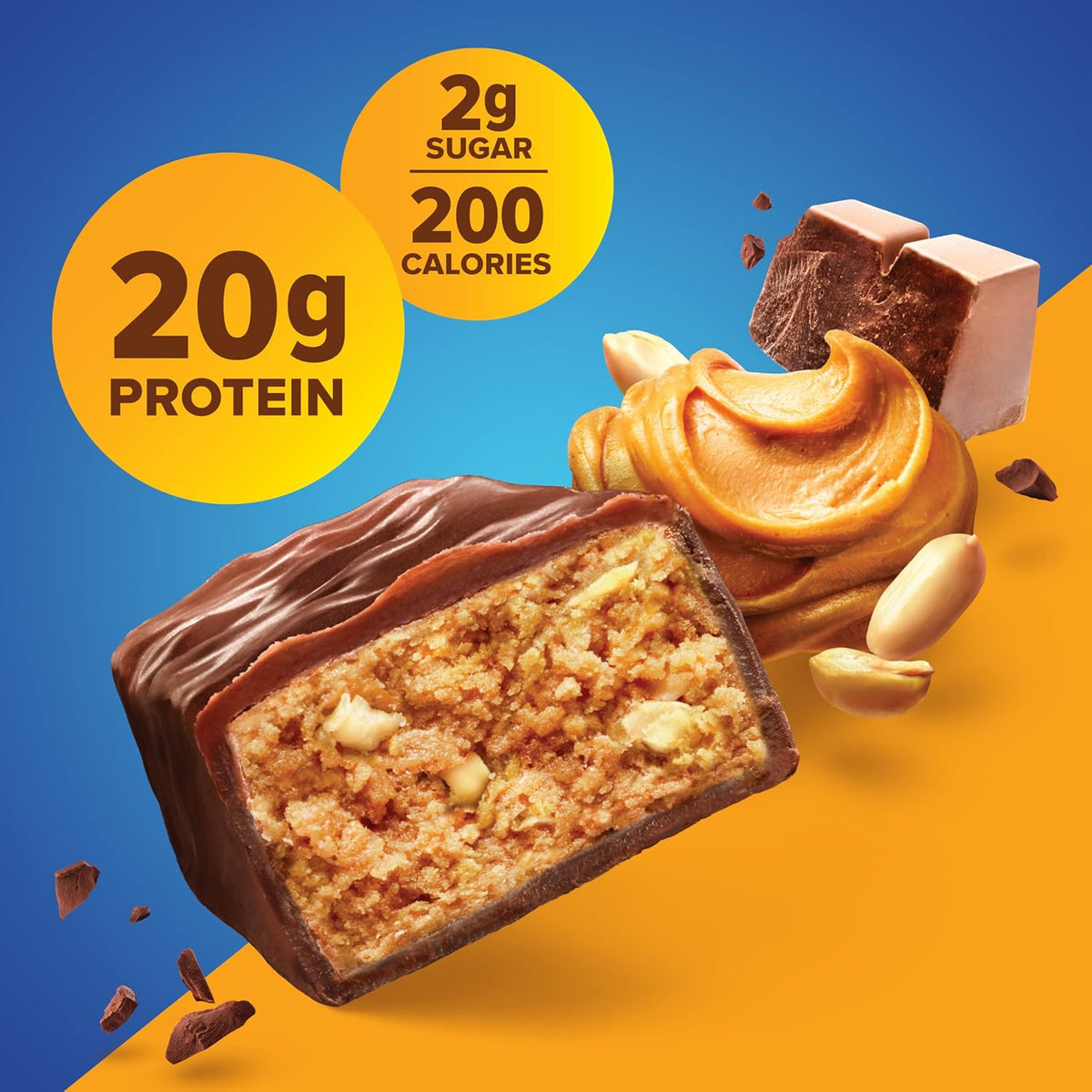 Pure Protein Chocolate Peanut Butter Protein Bars – 20g Protein, 3g Sugar, 190 Calories (12 count) Low Sugar* High Protein Snack - Gluten Free - Perfect for a Healthy Snack