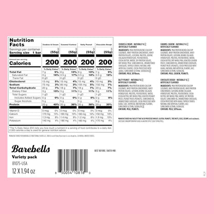 Barebells Protein Bars Variety Pack - 12 Count, 1.9oz Bars - Protein Snacks with 20g of High Protein - Chocolate Protein Bar with 1g of Total Sugars - Perfect on The Go Protein Snack & Breakfast Bars
