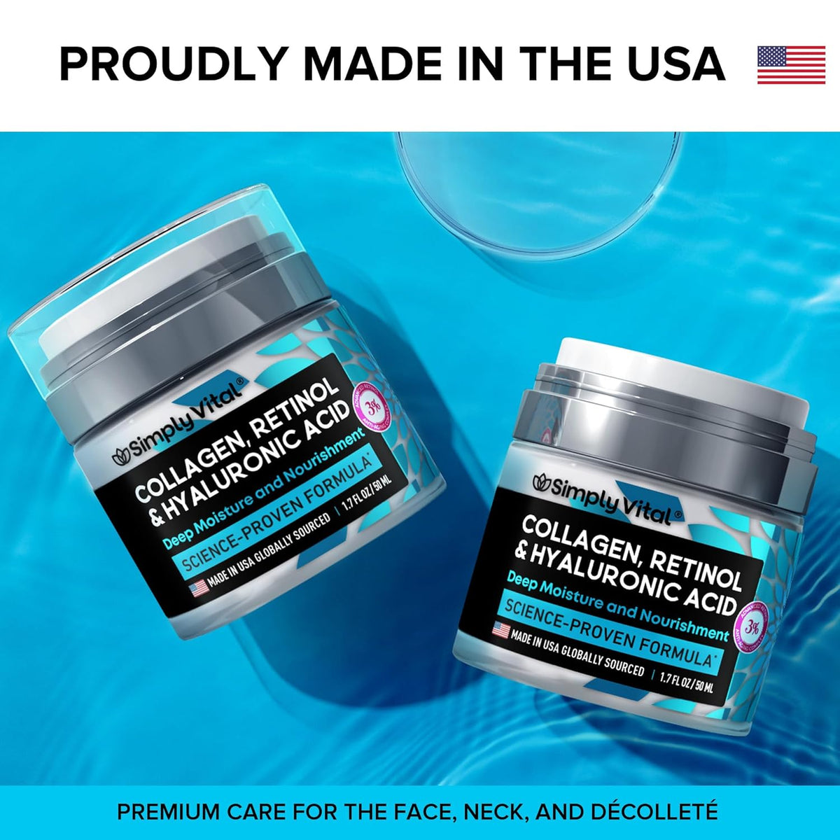 Anti-Aging Face Moisturizer with Retinol, Collagen & Hyaluronic Acid - Made in USA - Moisturizer Face Cream for Women & Men - Firming & Hydrating Neck Cream - Day & Night Skin Care - 1.7 fl oz