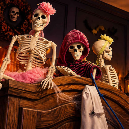 2 Pack 36"Halloween Skeleton - 3 ft Life Size Human Skeleton with Full Body Posable Joints Plastic Skeleton for Halloween Skeletons Decor Yard Patio Lawn Garden Skeleton Props Spooky Party Decoration