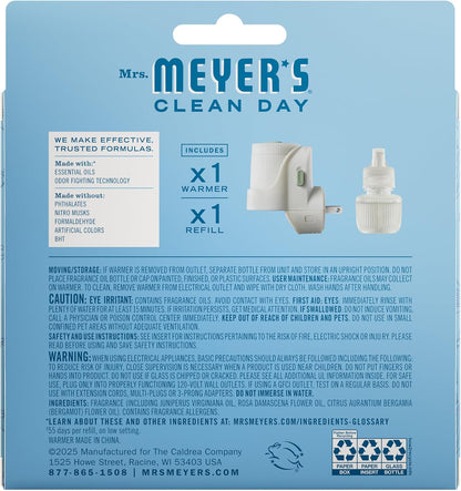 MRS. MEYER'S CLEAN DAY Premium Scented Oil Diffuser Kit, Rain Water, 1 warmer and .67 fl oz refill