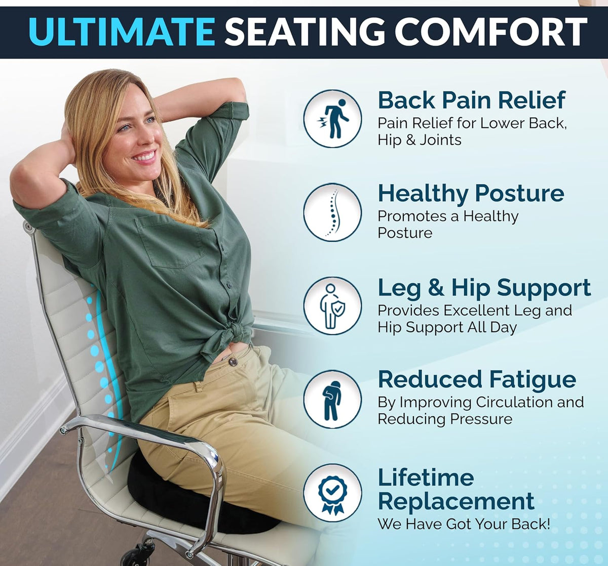 ComfiLife Premium Gel & Memory Foam Seat Cushion – Doctor Recommended Office Chair Cushion, Car Seat Cushion – Chair Cushions for Back & Sciatica Pain Relief – Seat Cushions for Office & Desk (Black)