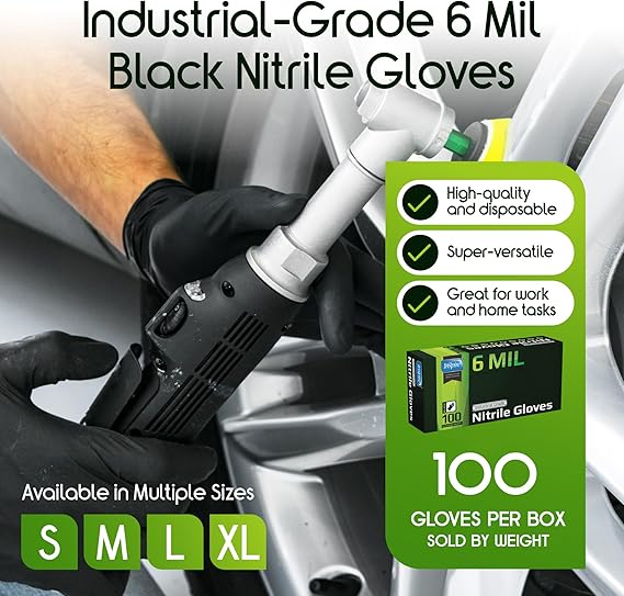 Inspire Black Nitrile Gloves HEAVY DUTY 6 Mil Nitrile Chemical Resistant Medical Cooking Cleaning Disposable Black Gloves