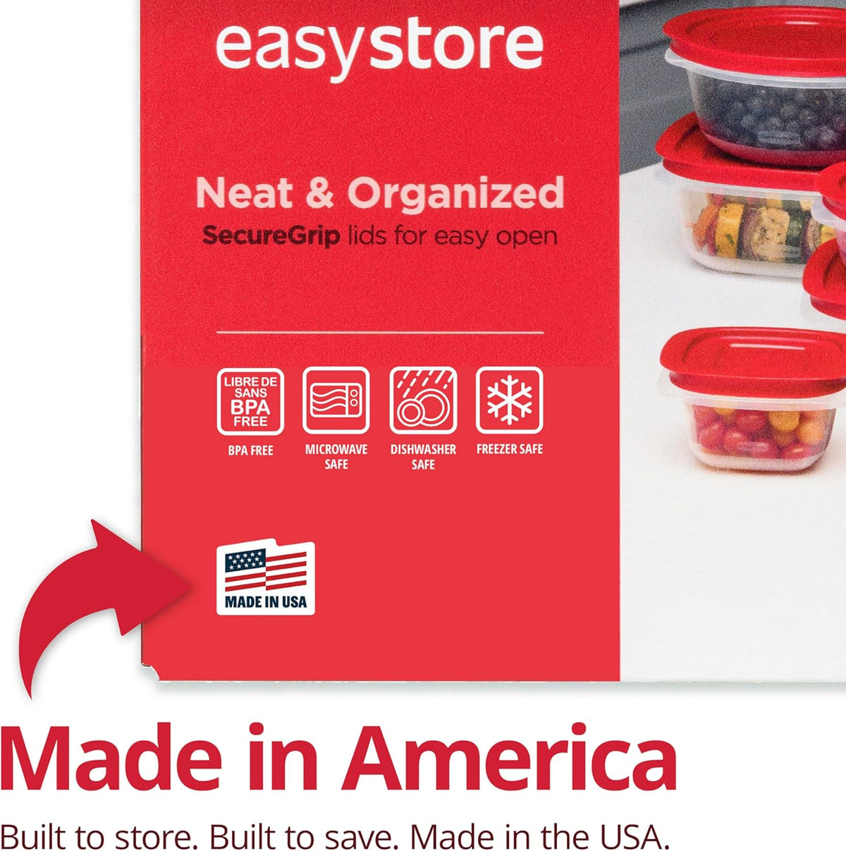 Rubbermaid EasyStore Large Containers, 18-Piece Set, Food Storage Containers with Lids