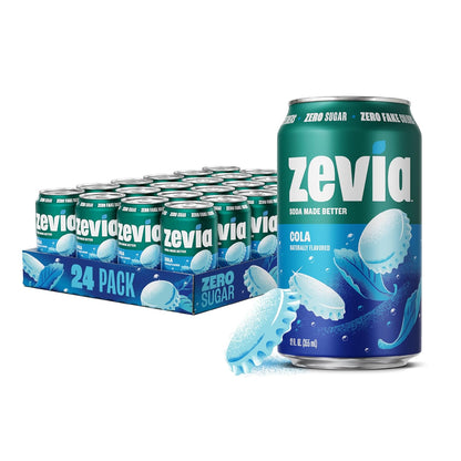 Zevia Zero Sugar Soda, Cola, 12 oz Cans (24-Pack) – Naturally Sweetened, Zero Calorie Sugar Free Soda - Non-GMO Project Verified, Gluten-Free, Vegan
