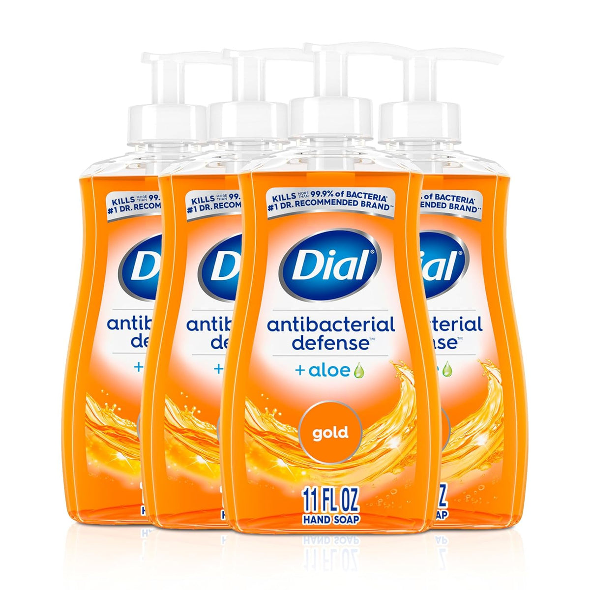 Dial Antibacterial Defense Liquid Hand Soap + Aloe, Gold Scent, 11 Fl Oz (Pack of 4), Dermatologist-Tested Hand Wash, Gentle Formula