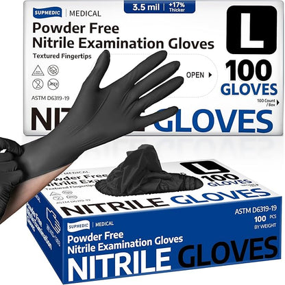 Supmedic Medical Soft Max™ Black Nitrile Disposable Gloves, 100 Pcs, Latex-Free & Powder-Free Food Safe Food Prep Exam Gloves
