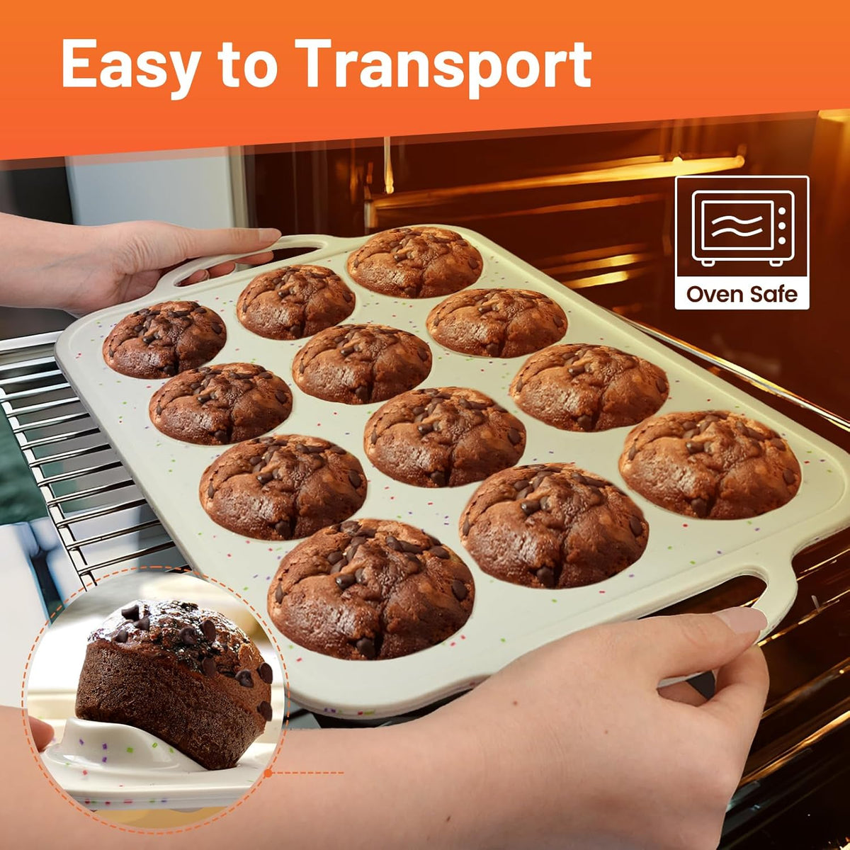 Vinino 2Pack Silicone Muffin Pan for Baking with Metal Reinforced Frame, 12 Cup Regular Size Cupcake Pan, BPA Free Silicone Muffin Tray, Cupcake Baking Pan Bite Molds for Oven Dishwasher Safe