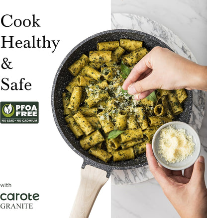 CAROTE Nonstick Frying Pan Skillet,Non Stick Granite Fry Pan Egg Pan Omelet Pans, Stone Cookware Chef's Pan, PFOA Free,Induction Compatible(Classic Granite, 8-Inch)