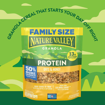 Nature Valley Protein Granola, Oats and Honey Granola, Resealable Snack Pouch, Family Size, 17 oz
