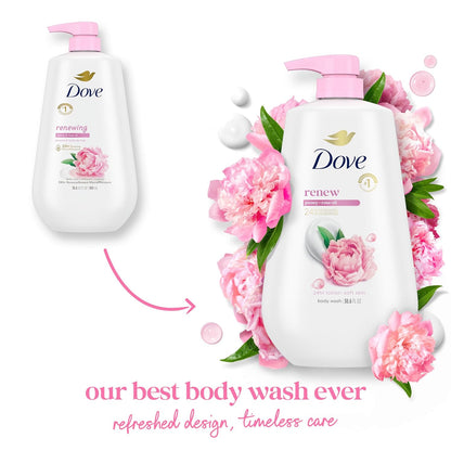 Dove Body Wash with Pump Renew Peony & Rose Oil For 24hr Lotion-Soft Skin Moisturizing Skin Cleanser with No Sulfates No Parabens 30.6 Oz
