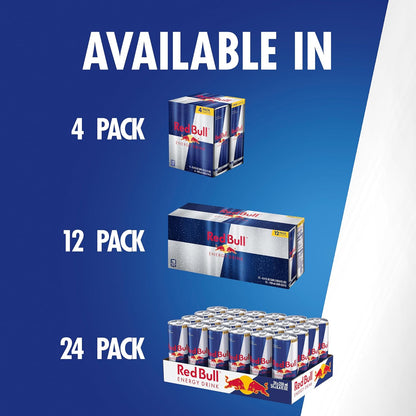 Red Bull Energy Drink with 80mg Caffeine plus Taurine & B Vitamins, 8.4 Fl Oz, Pack of 24 Cans