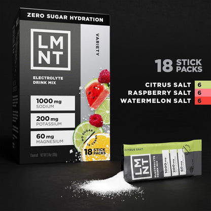 LMNT Zero Sugar Electrolytes - Variety Pack Bundle | Drink Mix | 18-Count