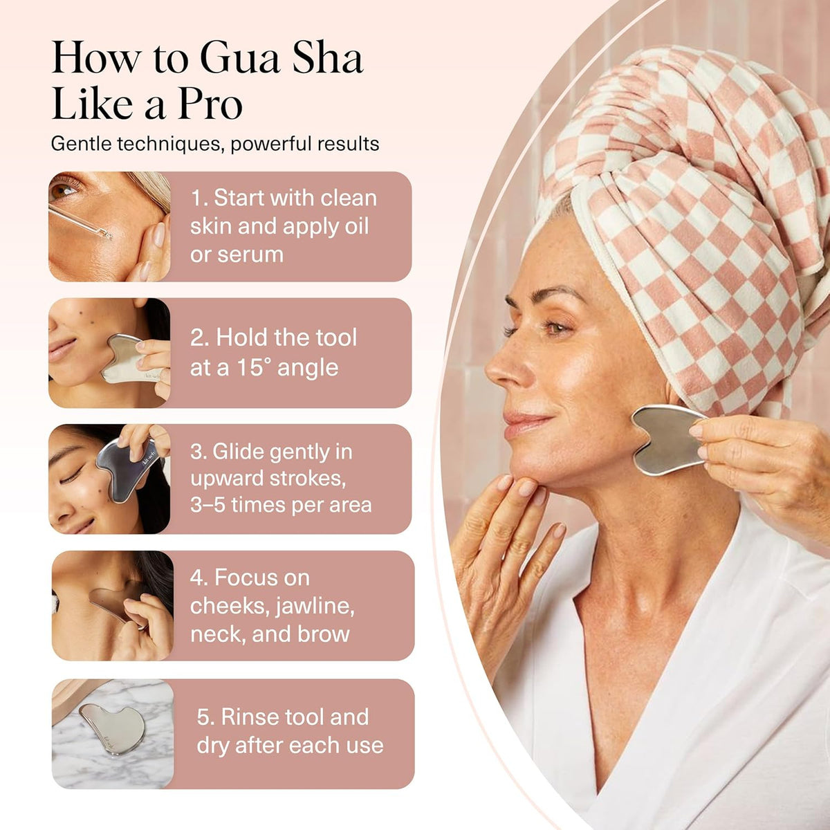 Kitsch Stainless Steel Gua Sha Facial Tools - Guasha Tool for Face, Face Sculpting Tool, Jawline Shaper, Double Chin Reducer, Body Gua Sha Tools, Lymphatic Drainage Massager, Facial Skin Care - Silver