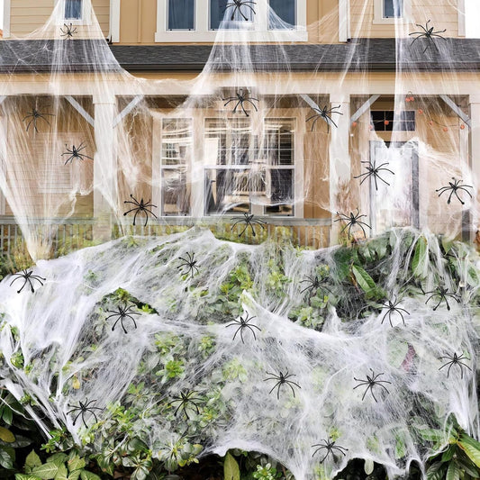 Halloween Spider Webs  1400 sqft Halloween Spider Webs Decorations with 150 Extra Fake Spiders, Super Stretchy Cobwebs for Halloween Decor Indoor and Outdoor