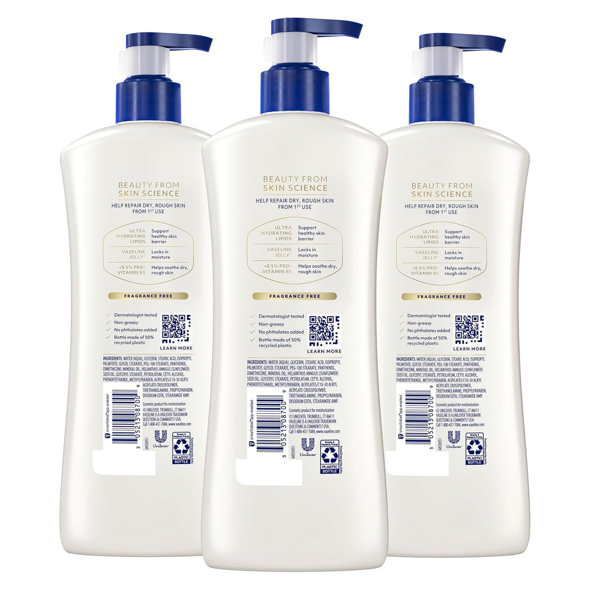Vaseline Intensive Care Unscented Advanced Repair Body Lotion - Ultra-Hydrating with Lipids for Extremely Dry Skin, 20.3 oz, Pack of 3