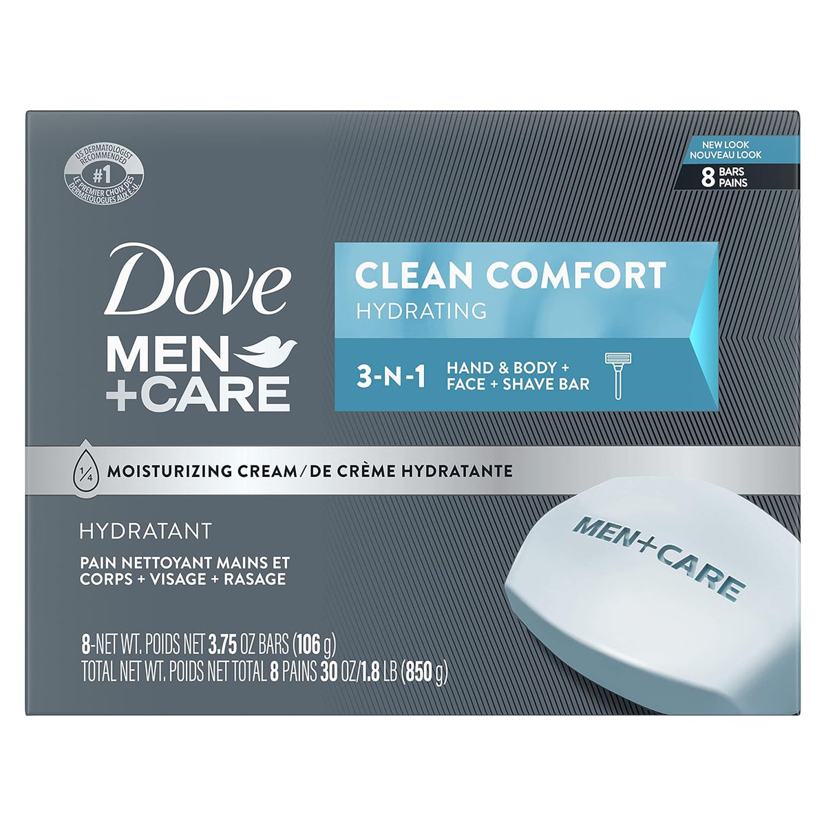DOVE MEN + CARE Body and Face Bar To Clean and Hydrate Skin Body and Facial Cleanser More Moisturizing Than Bar Soap 3.75 oz 8 Bars