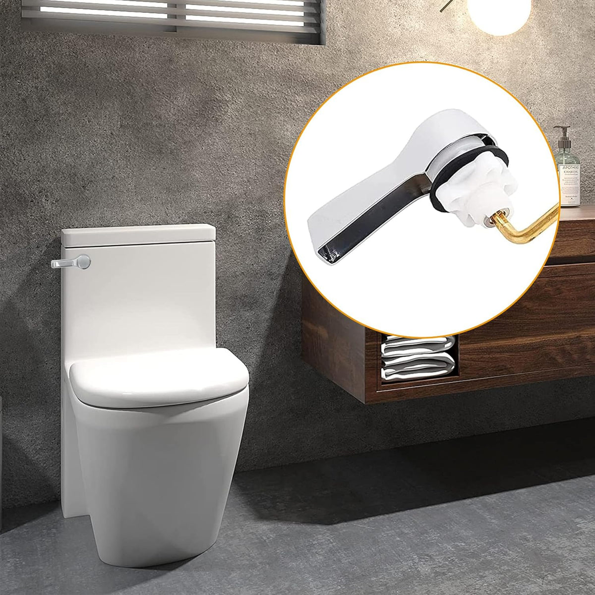 Hibbent Universal Metal Front Mount Toilet Handle Replacement Kit, Brass Toilet Flush Tank Lever with Stainless Steel Flapper Chains for Most Toilets, Chrome
