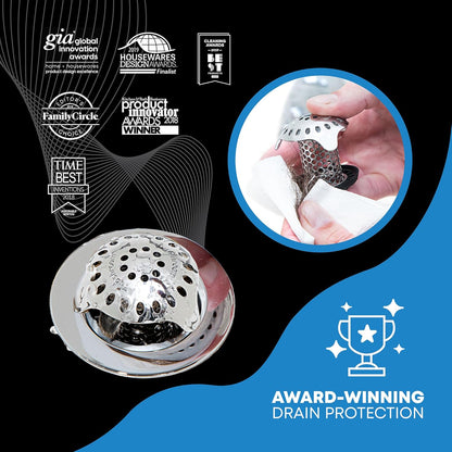 TubShroom Ultra Revolutionary Bath Tub Drain Protector Hair Catcher/Strainer/Snare, Stainless Steel, Stainless Combo