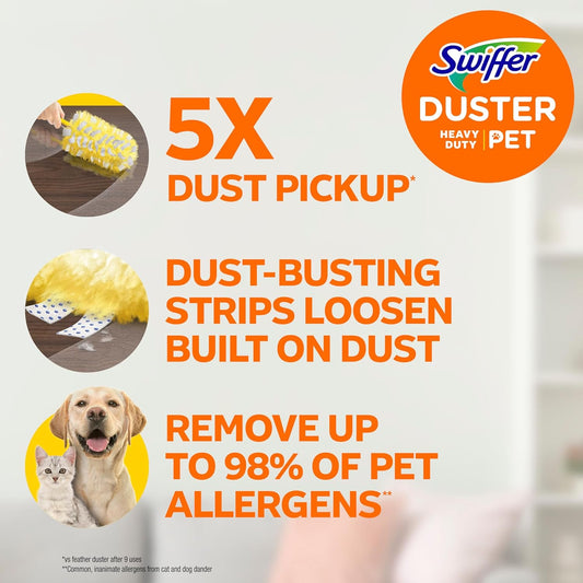 Swiffer Pet Heavy Duty Dusters Refills, Multisurface 360 Dusters with Febreze Odor Defense, 11 Count