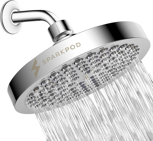 SparkPod Shower Head - High Pressure Rain - Premium Quality Luxury Design - Easy Clean Adjustable Replacement for Your Bathroom Shower Heads (Luxury Polished Chrome, 6 Inch Round)