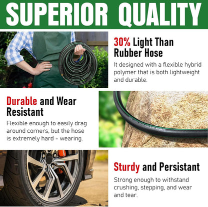 Heavy Duty Garden Hose 25ft, NON-EXPANDABLE Flexible Water Hose, Kink Resistant Lightweight Hybrid Hose, Leakproof Hose Male to Female Fittings