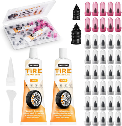 40 PCS Tire Repair Rubber Nails Kit with 2 Tubes of Black Tire Sealant Glue, 2026 New Screw in Tire Plugs Kit, Fast Self-Service Tire Repair Screws Kit for Car Motorcycle Truck Tractor Puncture Repair