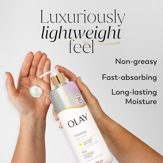 Olay Body Lotion for Women, Firming with Collagen Peptides Serum, Visibly Firmer Skin, 24hr Moisture & Hydration, Fast Absorbing Formula, Vitamin B3 Complex, For All Skin Types, 17 fl oz