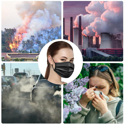 ZTANPS 100 PCS Disposable Face Masks, Black Disposable Masks, 3 Ply Protection Face Masks