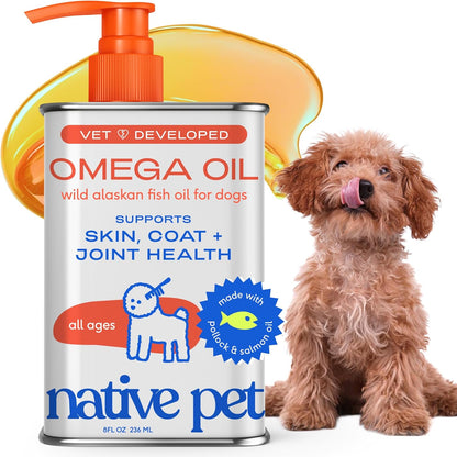 Native Pet Omega 3 Fish Oil for Dogs & Cats – Wild Alaskan Salmon Oil for Dogs Skin and Coat, Supports Joints, Heart & Shedding – Fast-Absorbing Omega 3 6 9 Liquid Supplement – 8oz
