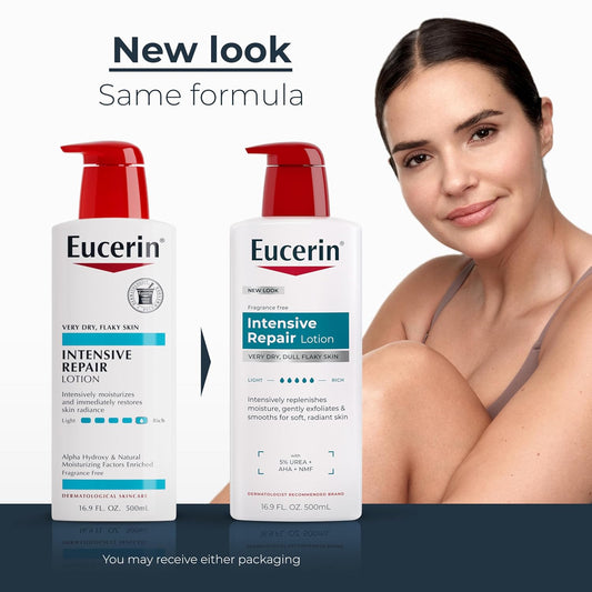 Eucerin Intensive Repair Body Lotion for Dry Skin with Alpha Hydroxy, Body Moisturizer for Very Dry Skin, Moisturizes, Exfoliates and Conditions, Fragrance Free and Paraben Free, 16.9 Fl Oz Bottle
