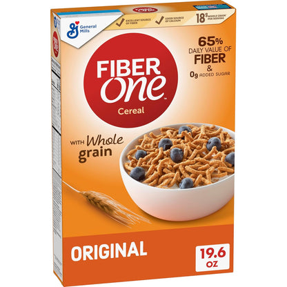 Fiber One Cereal, Original Bran, High Fiber Cereal Made with Whole Grain, 19.6 oz