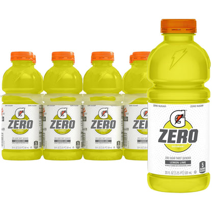 Gatorade Zero Sugar Thirst Quencher Sports Drinks, Lemon-Lime, 20 Ounce Bottles (Pack of 8)