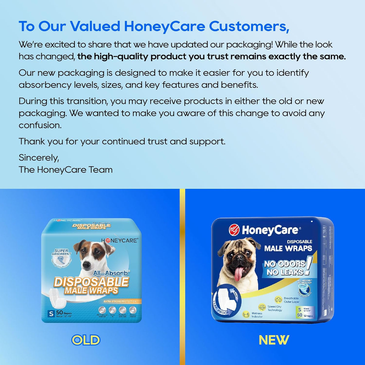 HONEY CARE All-Absorb A26 Male Dog Wrap, 50 Count, Small
