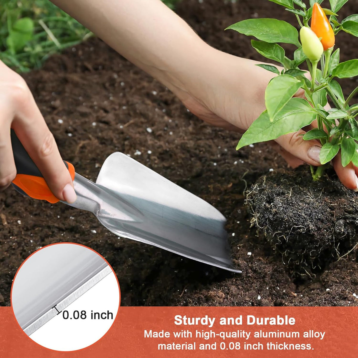 Garden Shovel Garden Hand Trowel, Heavy Duty Hand Shovel with Ergonomic Handle, Small Gardening Tools for Digging, Rust Resistant Gardening Spade Trowel Tools, Orange