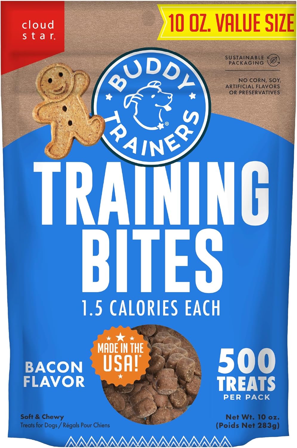 Buddy Biscuits Trainers 10 Oz. Pouch of Training Bites Soft & Chewy Dog Treats Made with Bacon Flavor