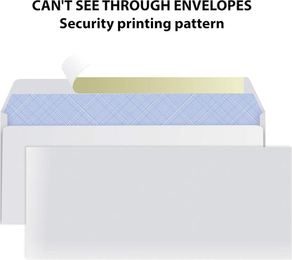 #10 Envelopes Letter Size Self Seal | 500 Business Mailing Security Peel and Sealing Envelope | 100% Tinted | no 10 White Windowless Legal Regular Plain Envelops Pack | 4-1/8 x 9-1/2 Inches | 24 LB