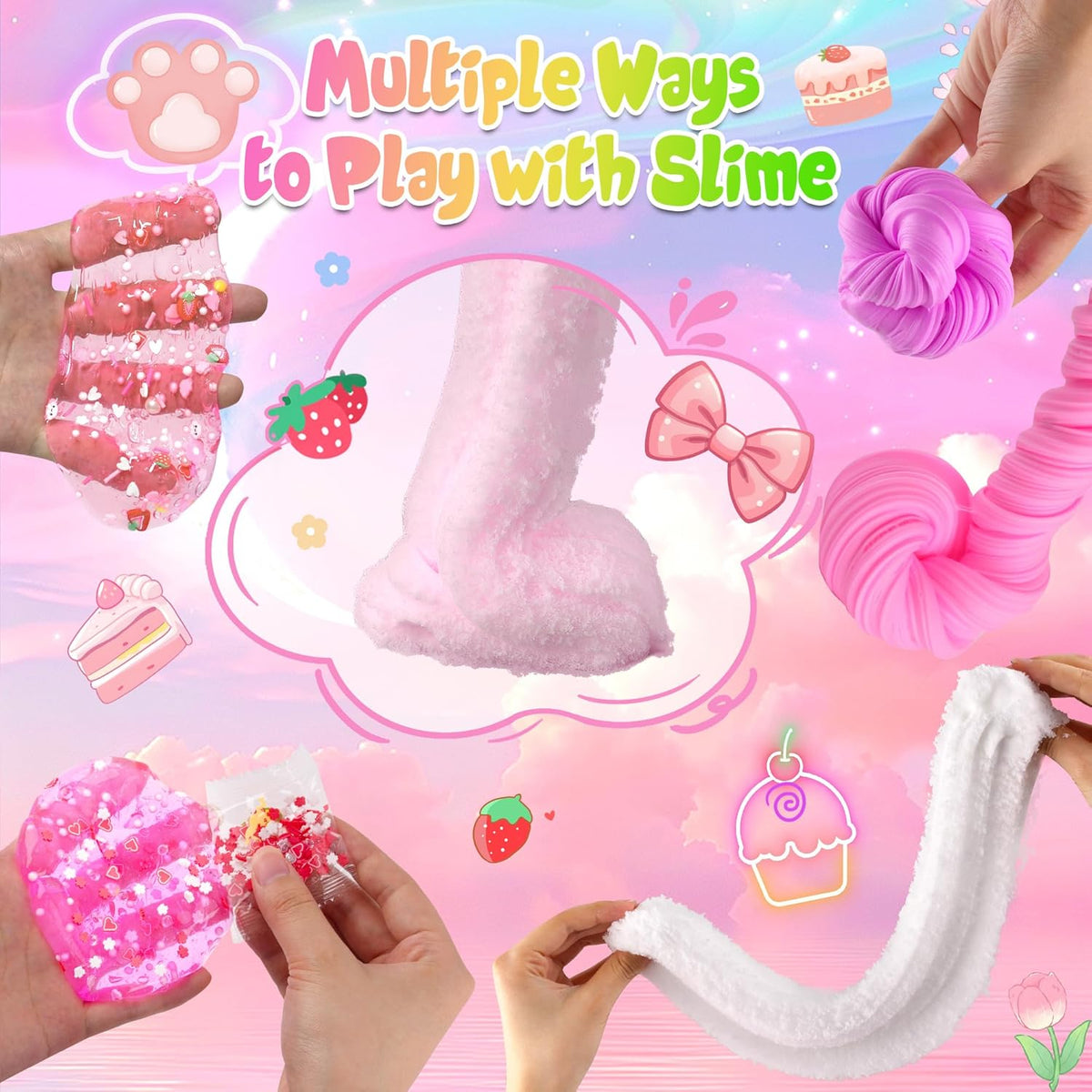 6 Pack Slimes, Pink Slime Kids, Cloud Slime kit for Girls Ages 8-12, Toys for Girls and Boys, for Kids Slime Set Party kit Goodie Bag Stuffers, 4 5 6 7 8 9 10 Year Old Girl Birthday Gift Cute Stuff