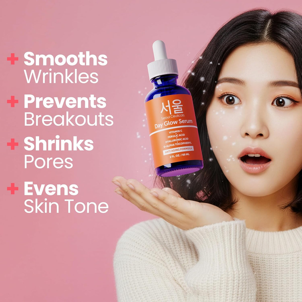 SeoulCeuticals Korean Skin Care 20% Vitamin C Hyaluronic Acid Serum + CE Ferulic Acid - Potent Anti Aging, Anti Wrinkle Korean Beauty 1oz