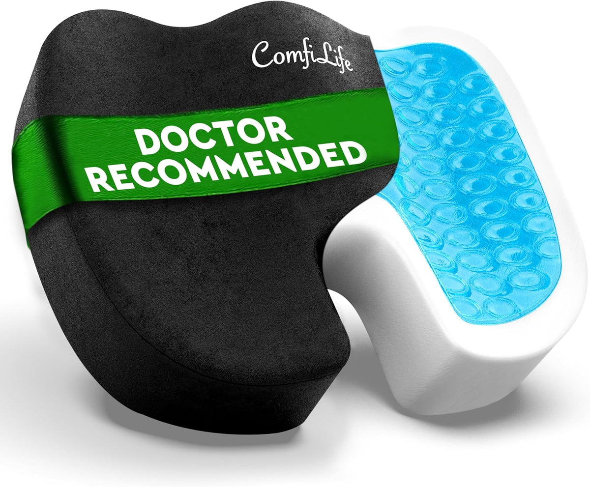 ComfiLife Premium Gel & Memory Foam Seat Cushion – Doctor Recommended Office Chair Cushion, Car Seat Cushion – Chair Cushions for Back & Sciatica Pain Relief – Seat Cushions for Office & Desk (Black)