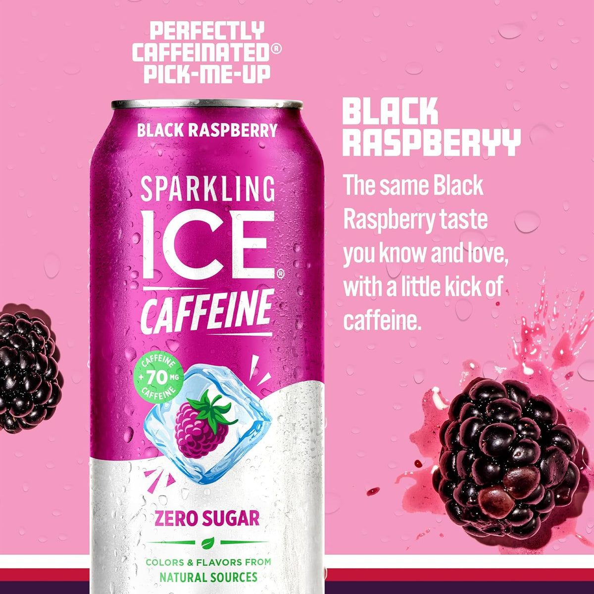 Sparkling Ice Caffeine Black Raspberry Sparkling Water with Caffeine, Zero Sugar, with Antioxidants and Vitamins,16 fl oz Cans (Pack Of 12)
