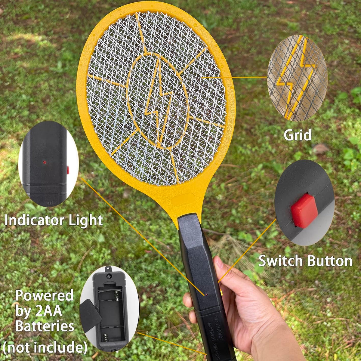 2 Pack Electric Fly Swatter, Bug Zapper Racket for Indoor Pest Control, Handheld Insect Killer Bat Battery Powered Electric Mosquito Swatter for Outdoor and Home