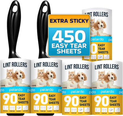 Lint Rollers for Pet Hair, White, Sticky Remover for Couch, Clothes, Furniture and Carpet, Dog and Cat Fur Remover, Animal Fuzz, 5 Large Sticky Rollers