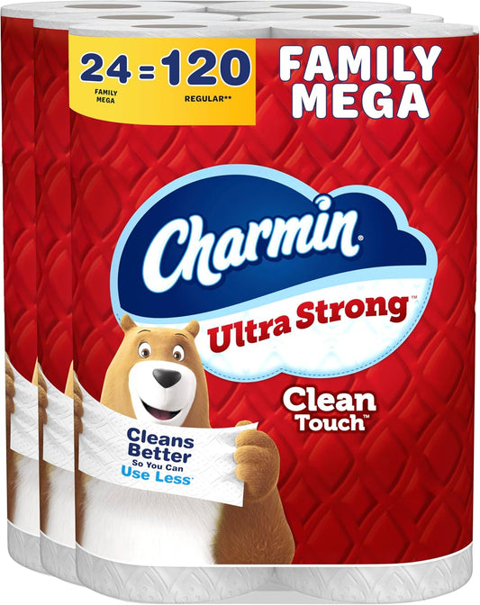 Charmin Ultra Strong Clean Touch Toilet Paper, 24 Family Mega Rolls = 120 Regular Rolls